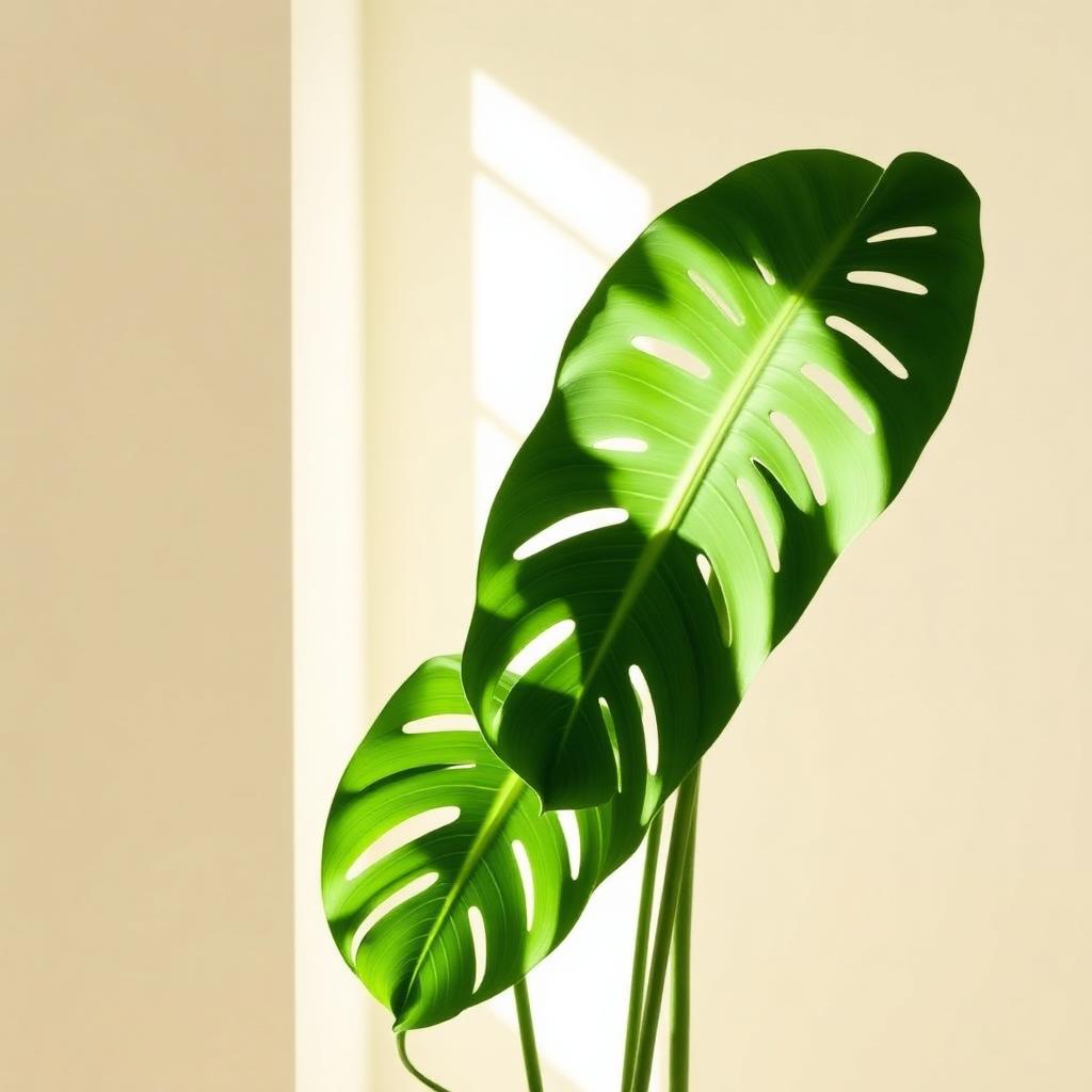 Healthy Monstera plant in natural window light